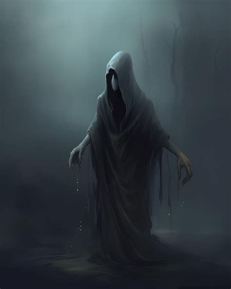 Premium Photo Digital Painting Of A Hooded Ghost Creeping In The Fog