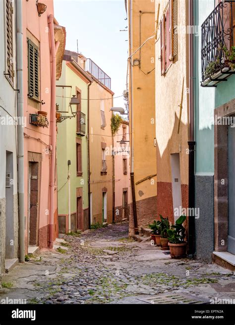 Traditional Cobbled Street Bosa Sardinia Italy Stock Photo Alamy