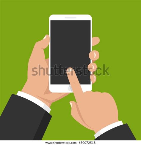 Hand Holding Smartphone Touching Screen Flat Stock Vector Royalty Free 650072518 Shutterstock