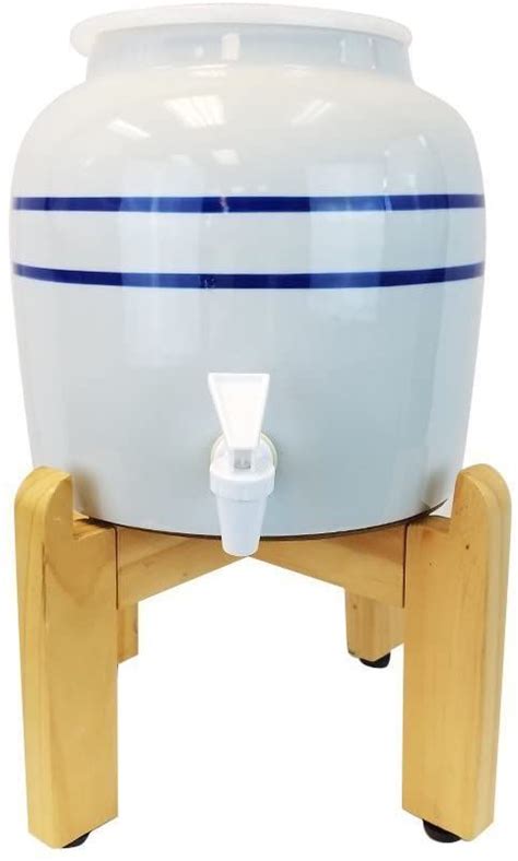 Amazon Blue Stripe Porcelain Water Crock Dispenser With A Wood