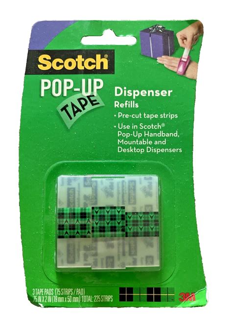 Scotch Pop Up Tape Refill 225 Strips 3 Tape Pads 75 Strips Pad