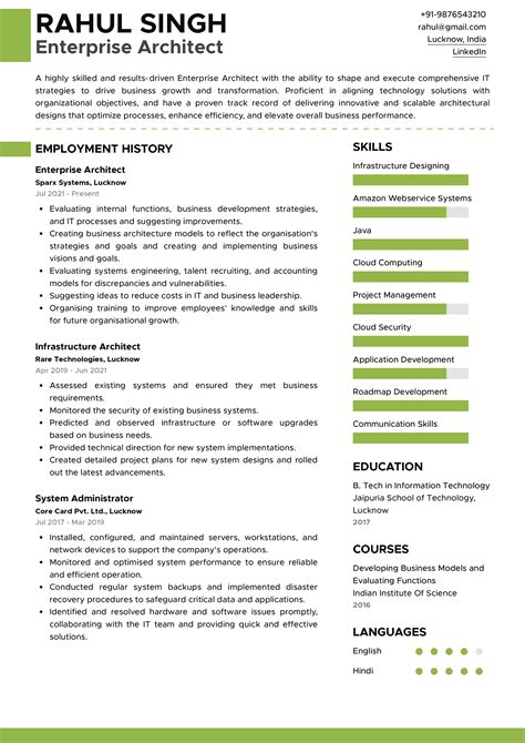 Sample Resume Of Enterprise Architect With Template Writing Guide