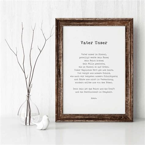 German Lords Prayer Unframed Quote Print In Black And Etsy