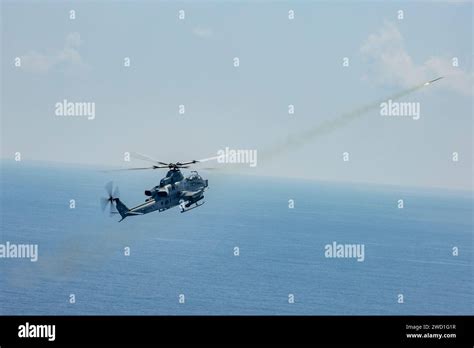 A U S Marine Corps Ah 1z Viper Helicopter Fires A Training Flare