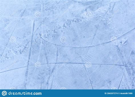 Empty Ice Rink With Skate Marks After The Session Outdoor Stock Photo