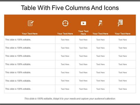 Table With Five Columns And Icons Presentation PowerPoint Diagrams