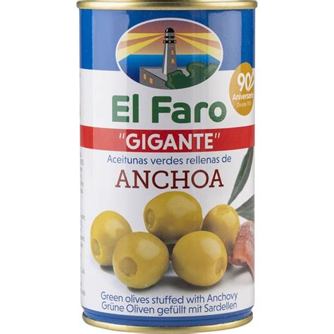 EL FARO Gigante Aceitunas Verdes Rellenas De Anchoa Lata 255 G Neto