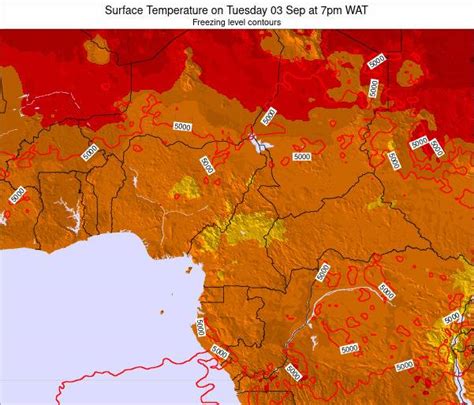 Central African Republic Surface Temperature on Sunday 25 Jul at 1pm WAT