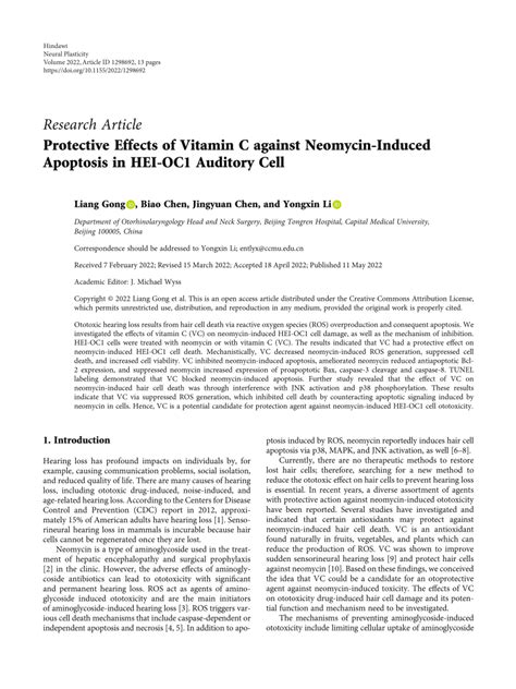 Pdf Protective Effects Of Vitamin C Against Neomycin Induced