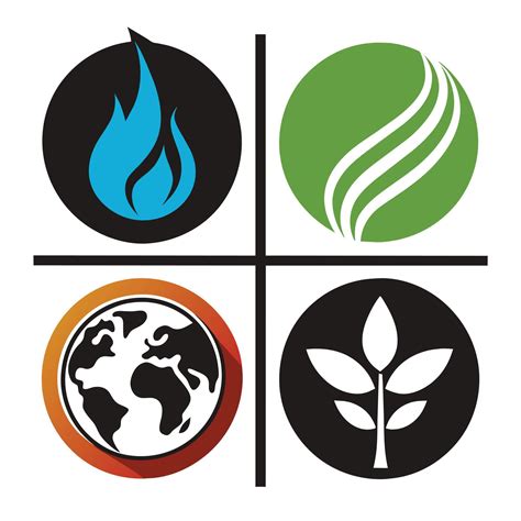 Set of elements of nature symbols earth, water, air and fire with simple water drop icon on ...