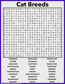 Cat Breeds Word Search By Jennifer Olson Educational Resources TPT