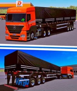 Skins Mercedes Benz Axor Laranja Faixas Na Carreta Graneleira Preta