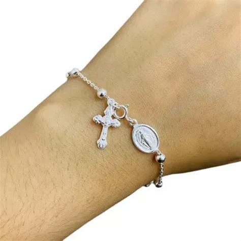 Pulsera Denario Plata Cruz Comuni N Virgen Milagrosa Cuotas Sin