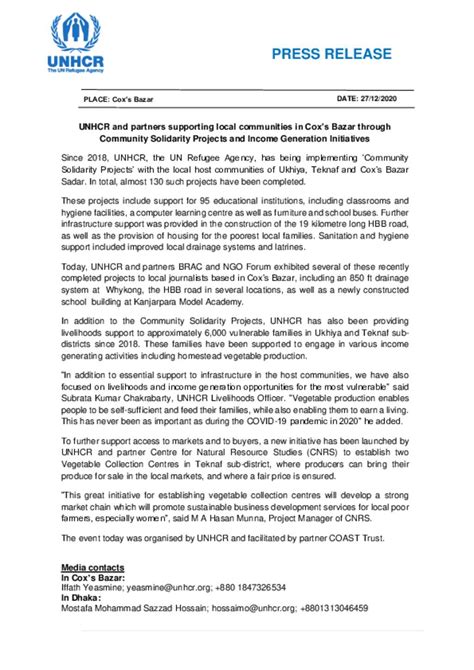 Document Press Release English Unhcr And Partners Supporting Local