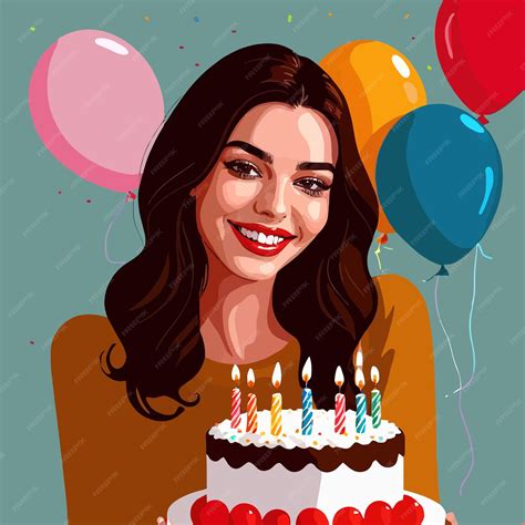 Premium Vector Smiling Woman Celebrating Birthday With Cake And