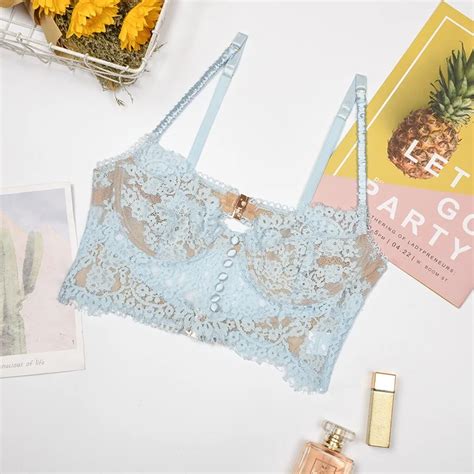 Uaang New Sexy Lingerie Mesh Cutout Lace Flower Embroidery Bra