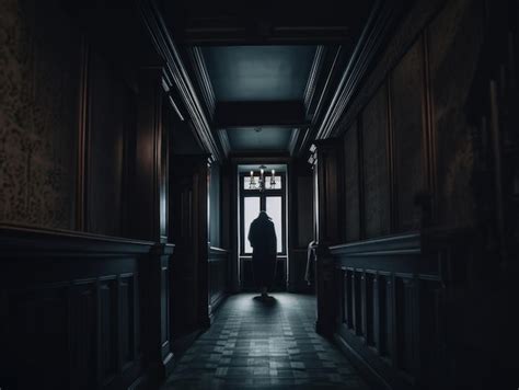 Premium AI Image A Person Standing In A Dark Hallway With A Suitcase