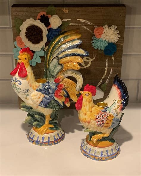 Fitz And Floyd Rooster And Hen Taper Candle Holders Fitz And Floyd