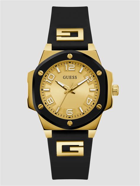 Gold Tone And Black Silicone Analog Watch Guess