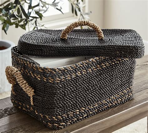 Asher Handwoven Seagrass Lidded Basket Pottery Barn