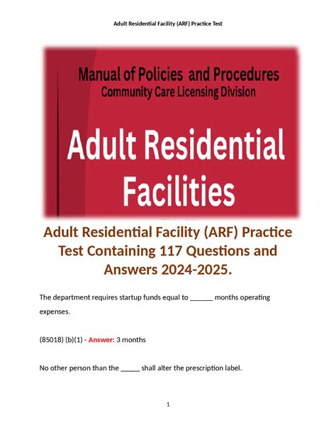 Adult Residential Facility Arf Practice Test Containing Questions