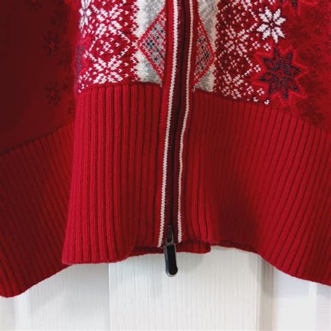 Eddie Bauer Sweaters Tall Eddie Bauer Womens Red Snowflake Zip Front Cotton Mock Nec Sweater