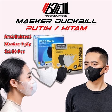 Jual Duckbil Masker 3 Ply Isi 50 Pcs Duckbil Hitam Putih Shopee Indonesia