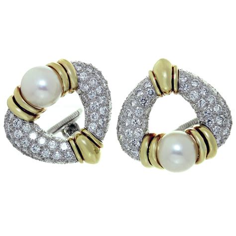 Harry Winston Pearl Diamond Platinum Gold Rotatable Clip On Earrings For Sale At 1stdibs Harry