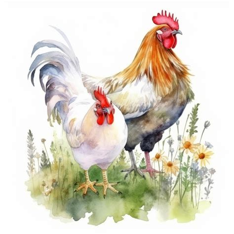 Premium AI Image | watercolor rooster and chicken vector