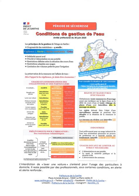 SÉCHERESSE EN SARTHE MESURES DE RESTRICTIONS DES USAGES DE LEAU La