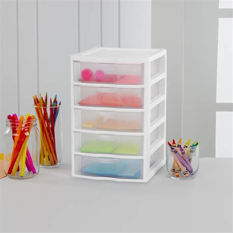 Sterilite Plastic Storage Organizer Small 5 Drawer Unit White