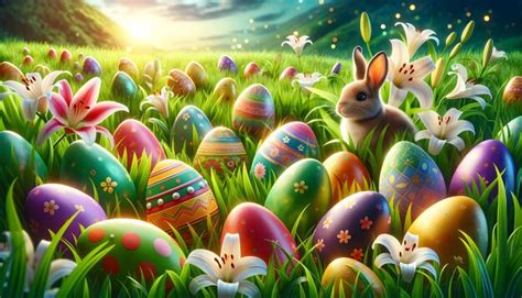 Premium Photo Vibrant Easter Egg Hunt Colorful Eggs Bunnies And