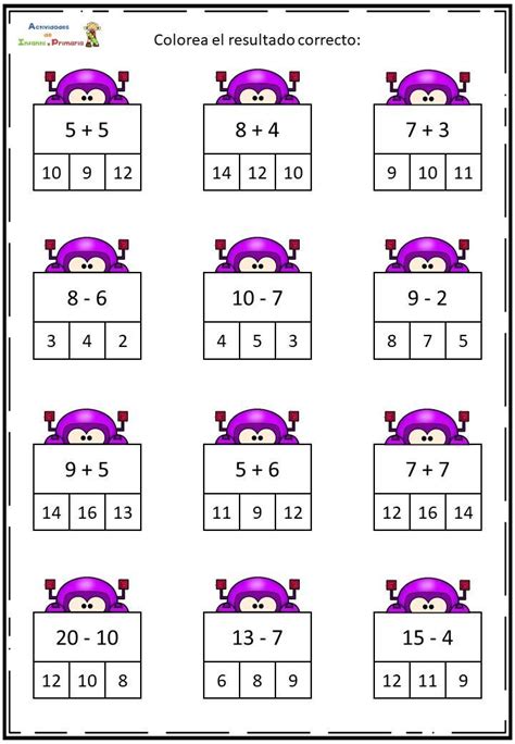 Fichas para ejercitar el cálculo mental de sumas y restas Math for