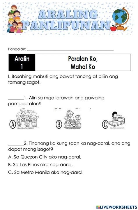 Grade 1 Week 1 Worksheet Araling Panlipunan