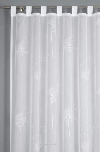 Gardinia White Voile Flock Tab Top Curtain With Attached Tab Top