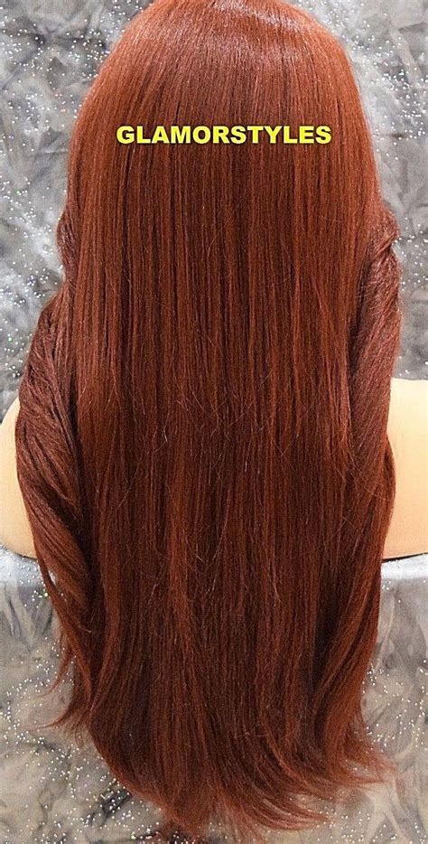 Free Part Human Hair Blend Auburn Long Wavy Layered Lace Front Full Wig