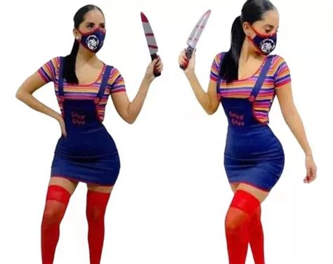 Sexy Disfraz De Chucky Vestido Para Mujer Halloween Muñeco Diabólico Día De Muertos Monstruo