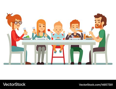 Happy big family eating dinner together Royalty Free Vector