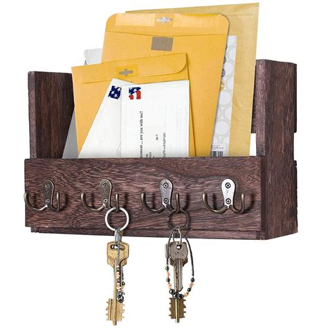 Comfify Wooden Wall Mount Mail Holder Organizer Rustic Key Holder