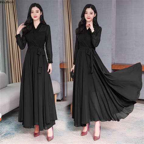 Women S Dresses Loose Solid Long Bohemia New Draw Back Fashion Chiffon