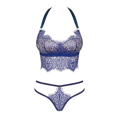 Completo Intimo In Pizzo Blu Sfrangiato Di Obsessive Lingerie