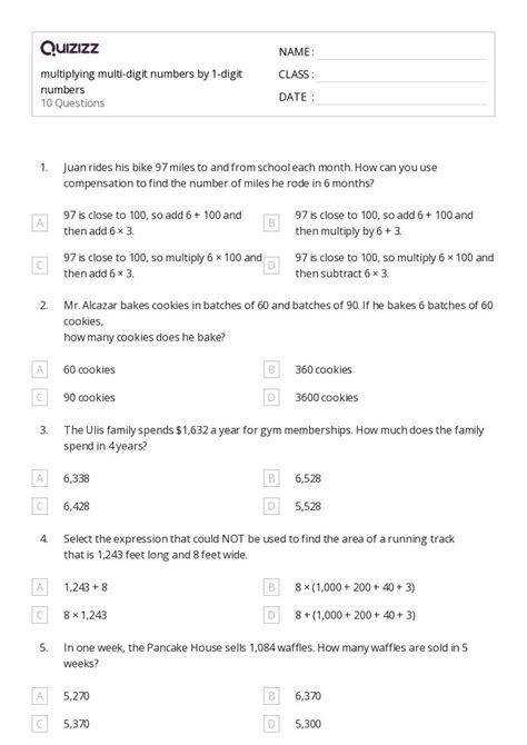 50 Multi Digit Numbers Worksheets For 4th Class On Quizizz Free And Printable