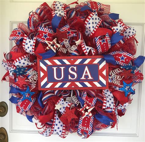 Patriotic Wreath USA Decor July 4th Summer Wreath For Front Etsy