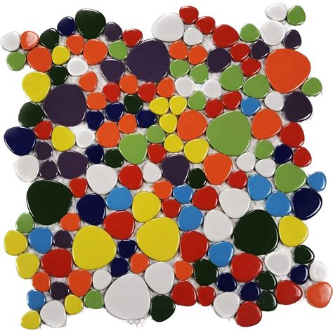 Multicolored Pebble Porcelain Mosaic Tile Backsplash Ideas FCCPT103 – FOC Tile