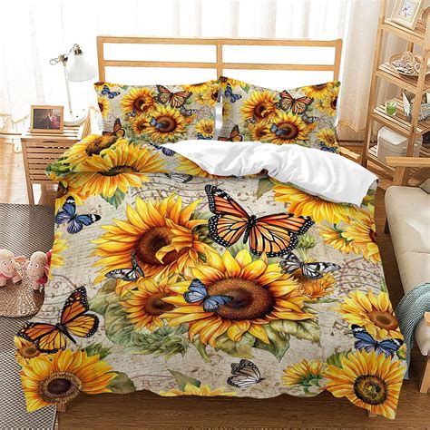 Sunflower Bedspread Cover King Size 3pcs Sunflowers Bedding Set With