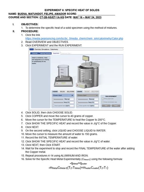 Experiment 6-Specific Heat of Solids | PDF