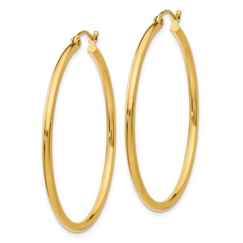 2mm X 40mm 14k Yellow Gold Classic Round Hoop Earrings The Black Bow