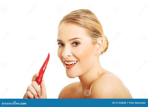 Portrait Of Nude Woman Holding Chilli Stock Photo Image Of Mexican