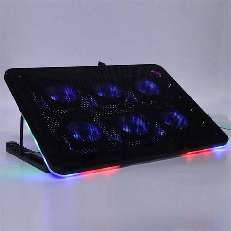 Laptop Cooling Pad 12" 17.3" Laptop Cooler Cooling Pad with 6 Quiet Led Fans Dual USB Ports ...