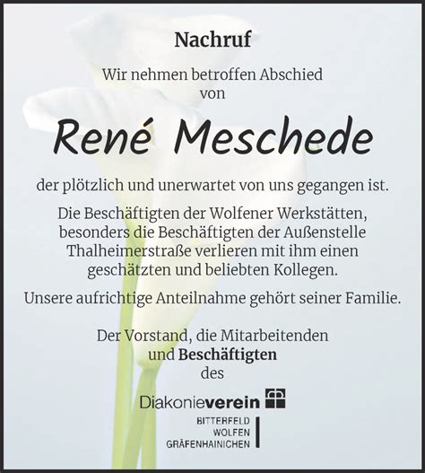 Traueranzeigen Von Rene Meschede Abschied Nehmen De